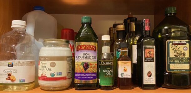 Oils.  Almost every recipe needs them!  Organized on a pantry shelf this chef can easily spot exactly which oil she needs and the organization will prevent her from over-buying or duplicating!