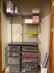 Gift wrap closet with enough space to store upcoming surprise gifts!